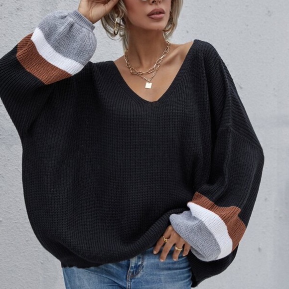 Cozy Oversized v neck Speckled Knit Sweater Top - Picture 3 of 5